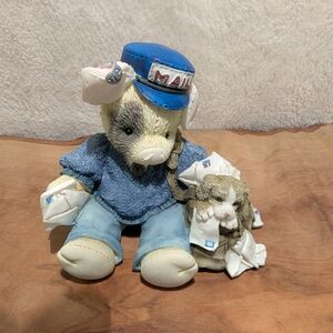 Enesco Blue and Cream Mailman Bear Sculpture